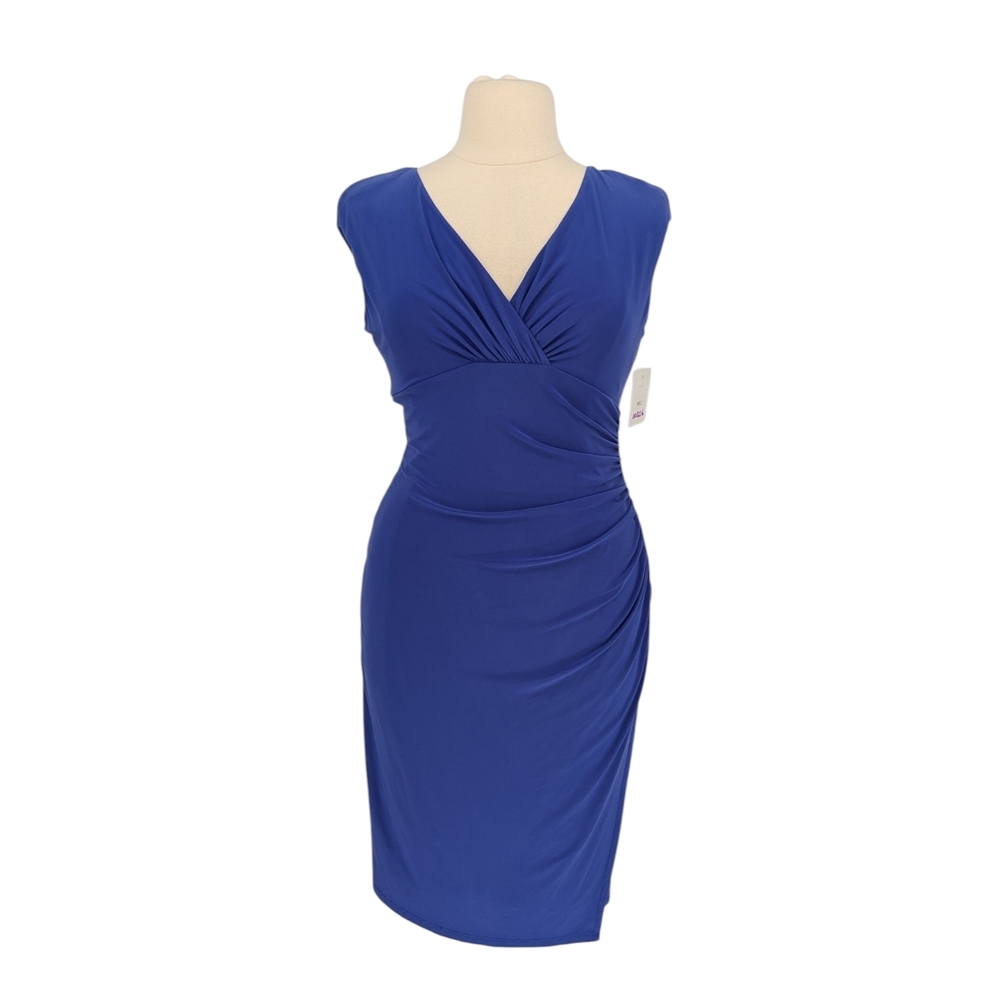 00356 Lauren Ralph Lauren Ruched Jersey Knit Dress Blue size 14 preppy classic
